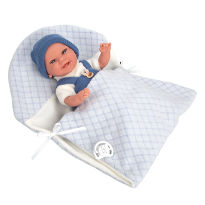 Boneca Elegance Arias Babyto Azul c/ Cobertor 35cm
